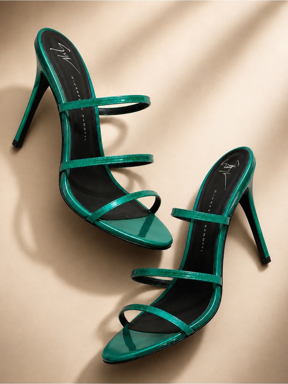 Giuseppe Zanotti Clandestino Metallic Heeled Sandals Size 37 Jade Green